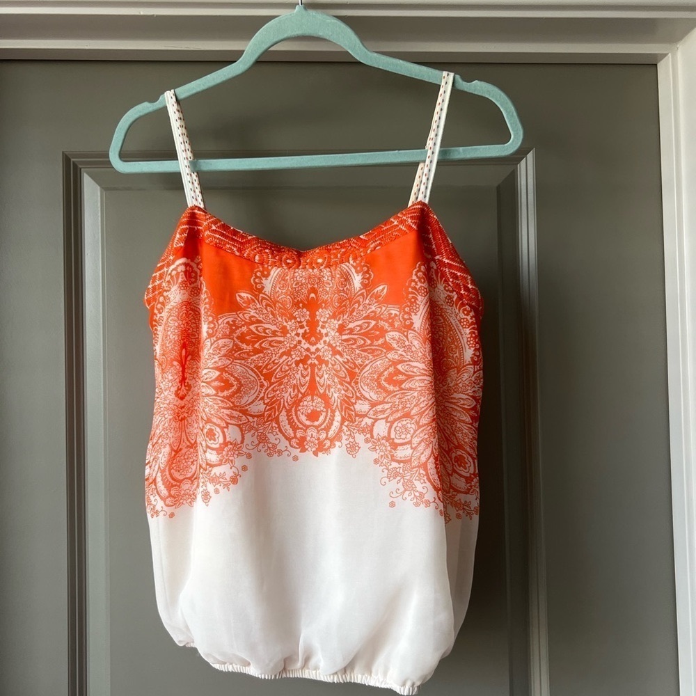 Women's Orange and White Printed Tank Top